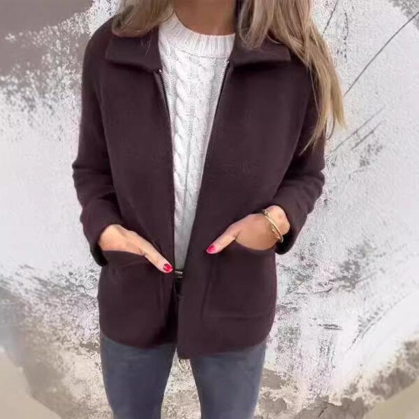 Lapel Zipper Jacket With Pockets Fashion Solid Color Coat Fall Winter Women's Clothing - Image 2