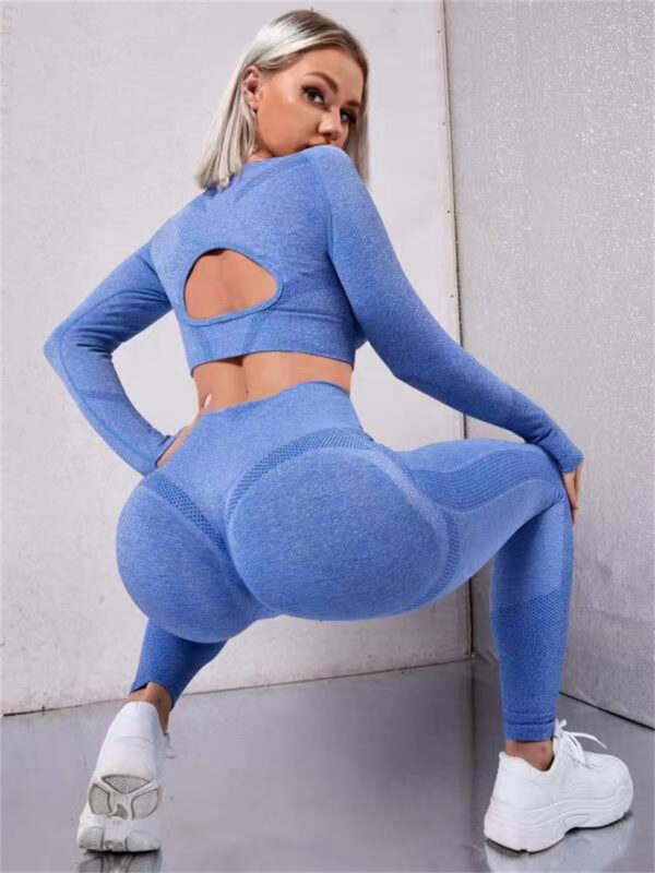 2pcs Sports Suits Long Sleeve Hollow Design Tops And Butt Lifting High Waist Seamless Fitness Leggings Sports Gym Sportswear Outfits Clothing - Image 6