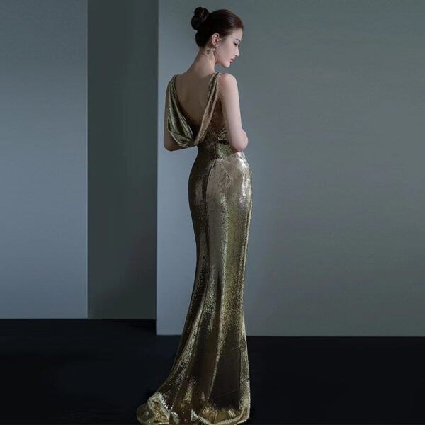 Fishtail Evening Dress For Women Elegant Sequins Annual Meeting Sexy Backless - Image 3