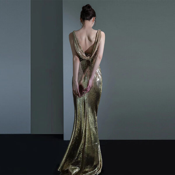 Fishtail Evening Dress For Women Elegant Sequins Annual Meeting Sexy Backless - Image 6