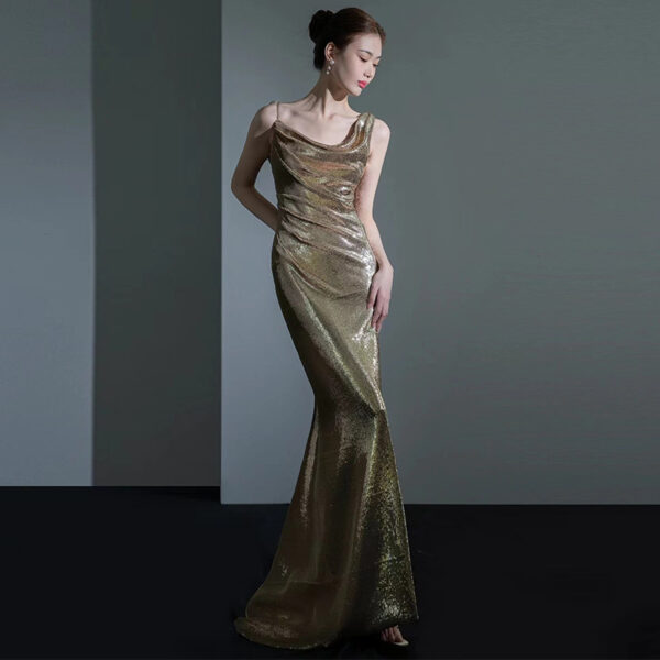 Fishtail Evening Dress For Women Elegant Sequins Annual Meeting Sexy Backless - Image 9