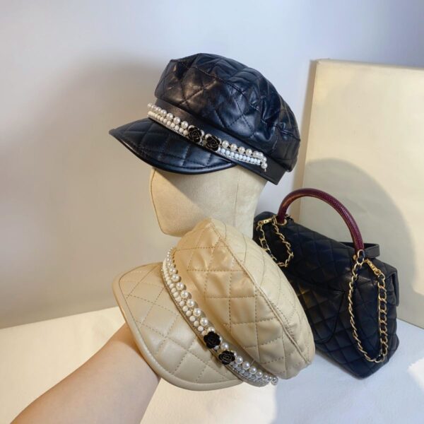 Classic Style PU Leather Ceramic Plate Pearl All-match Newsboy Retro Casual Hat - Image 10