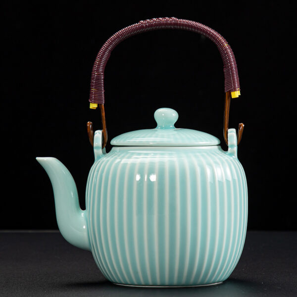 Large Capacity Japanese Style Simple Rib Ceramic Teapot - Image 3