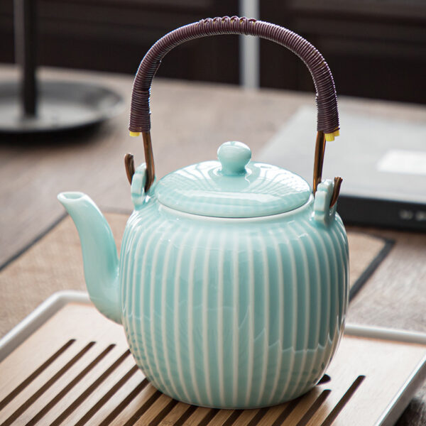 Large Capacity Japanese Style Simple Rib Ceramic Teapot - Image 9