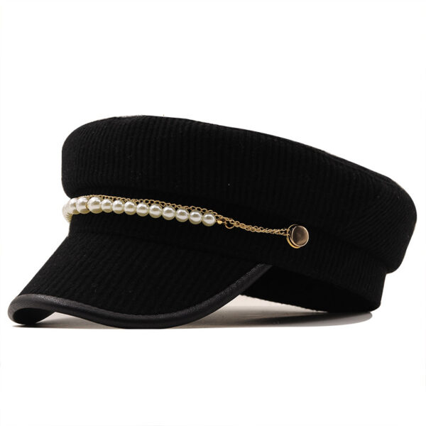 Solid Color Pearl Chain Style Peaked Beret Cap - Image 7