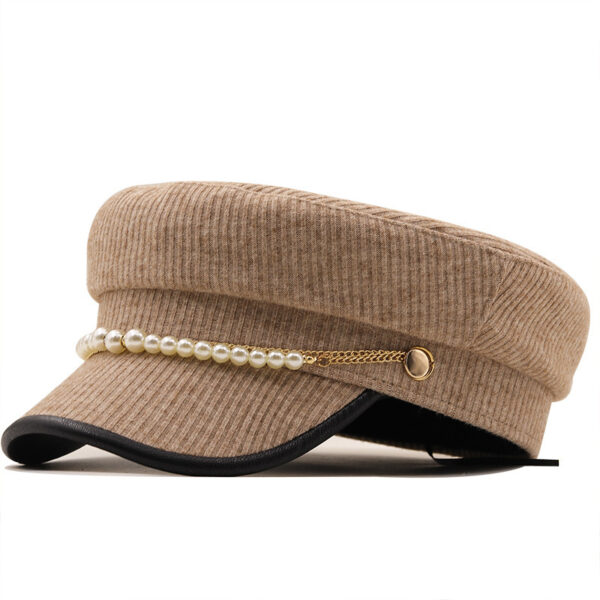 Solid Color Pearl Chain Style Peaked Beret Cap - Image 3