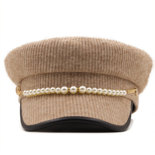 Solid Color Pearl Chain Style Peaked Beret Cap - Image 8