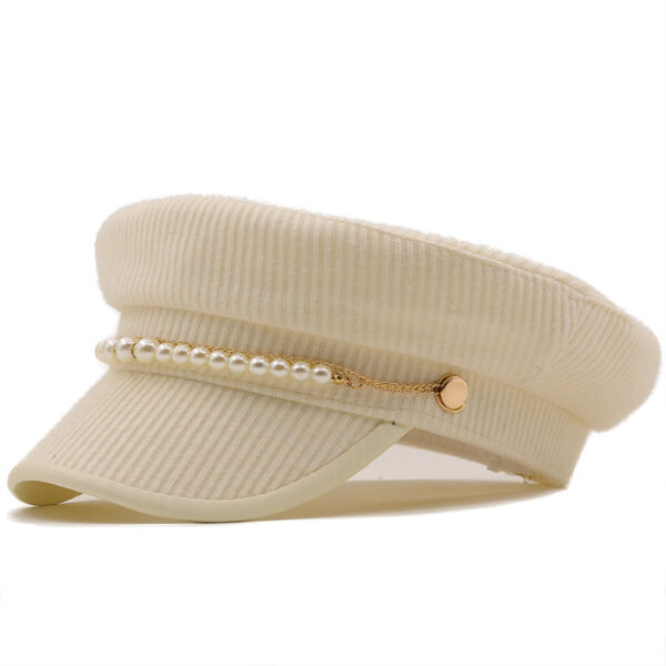 Solid Color Pearl Chain Style Peaked Beret Cap - Image 10