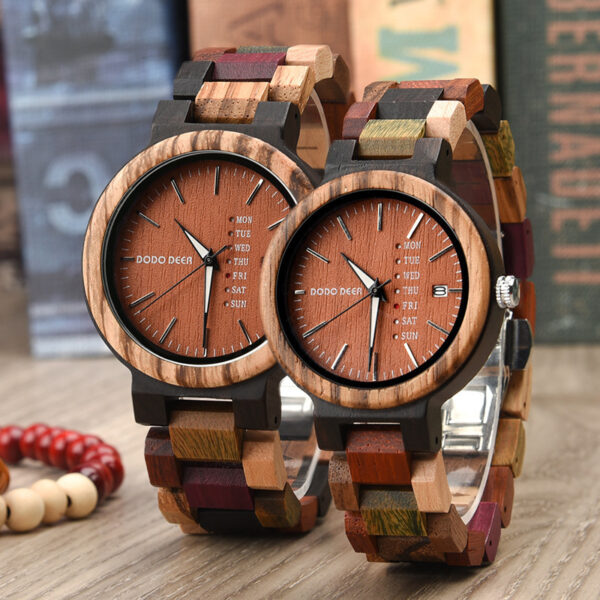 Wood Couple's European And American Style Calendar Watch - Image 3