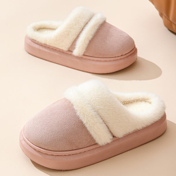 Fashion Warm Cotton Slippers For Women Leisure Thick Bottom Non-slip Plus-velvet House Shoes Winter Bedroom Floor Suede Slipper - Image 3