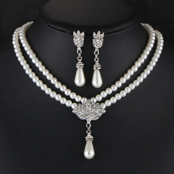 Jewelry Bridal Pearl Crystal Diamond Short Clavicle Neck Necklace Set - Image 3