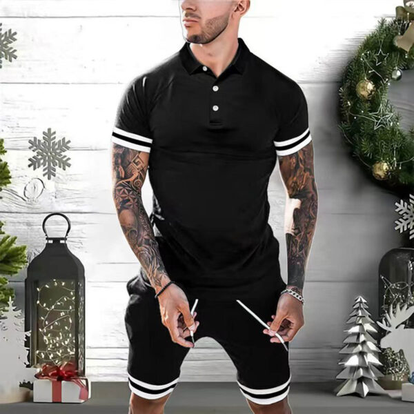 Mens Short Sets 2 Piece Outfits Polo Shirt Fashion Summer Tracksuits Casual Set Short Sleeve And Shorts Set For Men - Image 2