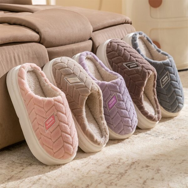 New Non-slip Thick-soled Plush Slippers Couple Winter Warm Home Slipper Indoor Fleece Shoes For Women Men - Image 2