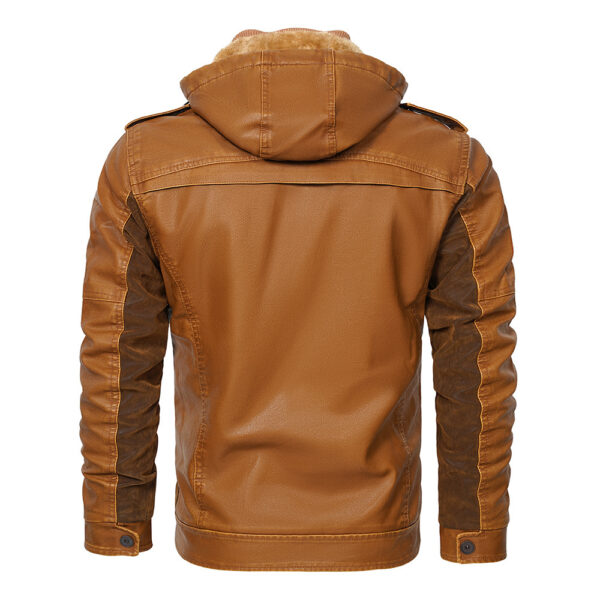 Hooded PU Leather Jacket Men's Winter Fleece Padded Coat European Size - Image 2