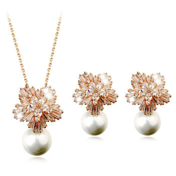 Korean temperament luxury high-grade pearl necklace earrings set with zircon jewelry micro all-match fashion bride - Image 6