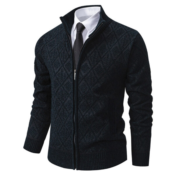 2024 Fall Winter Men Fleece-lined Thickening Stand Collar Sweater Korean Style Casual Zipper Sweater Coat - Image 4