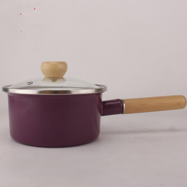 Single Handle Wooden Handle Cute Soup Pot Enamel Pot - Image 2