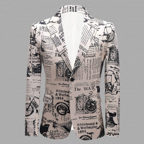 Personality Newspaper Printed Costume For Men - Image 3