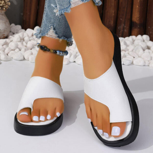 Thick-soled Clip Toe Flat Slippers Outdoor Summer Casual Solid Color Slides Shoes For Women - Image 7