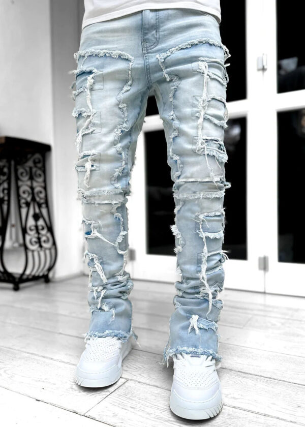 Men Trousers Individual Patched Pants Long Tight Fit Stacked Jeans For Mens Clothing - Image 7