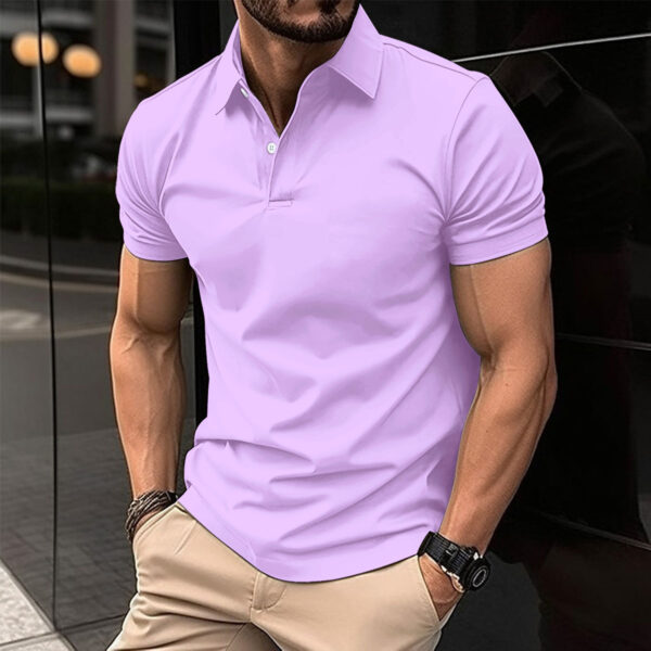 Summer Short Sleeve Polo Shirt Men Solid Color Button Lapel Button Top - Image 8