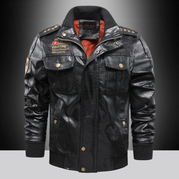 Leather Jacket Men's Stand-up Collar Slim Fit Short - Image 4