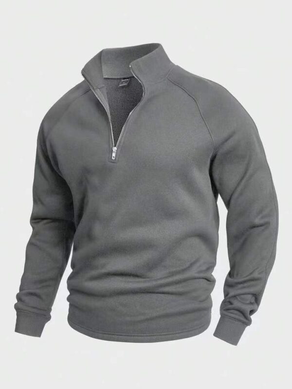 Men's Zipped Stand Collar Fleece Sweater Autumn And Winter - Image 5