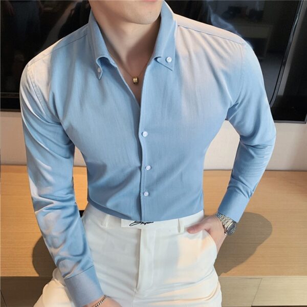 Large V-neck Men's Long-sleeved Business Shirt - Image 4