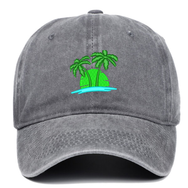 Coconut Embroidery Pattern Washed Old Soft Top Baseball Cap - Image 9