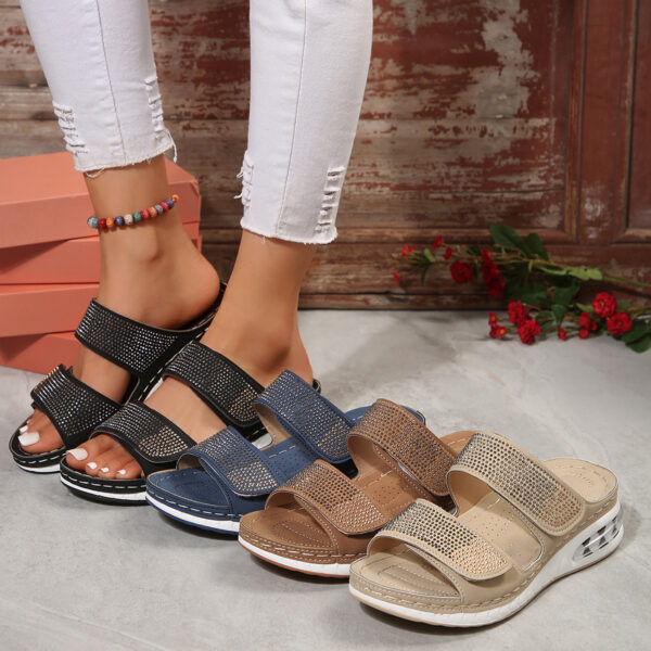 New Air Cushion Wedges Sandals Summer Casual Rhinestone Slides Roman Sandals For Women Non-slip Beach Shoes - Image 8