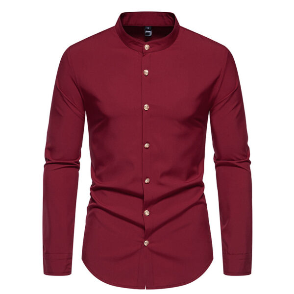 Men's Fashion Solid Color Party Shirt Metal Button Long Sleeve - Image 5