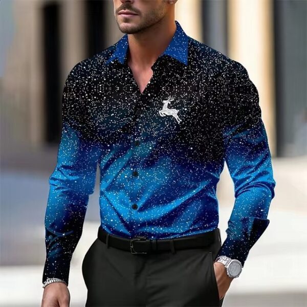 Multi-Color Gradient Christmas Men's Christmas Printed Shirt Long Sleeve - Image 9