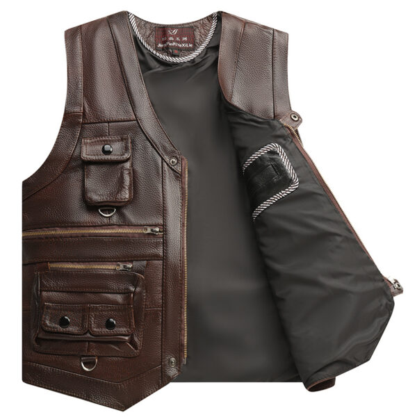 Genuine Leather Vest Man First Layer Cowhide Motorcycle Clothing - Image 7