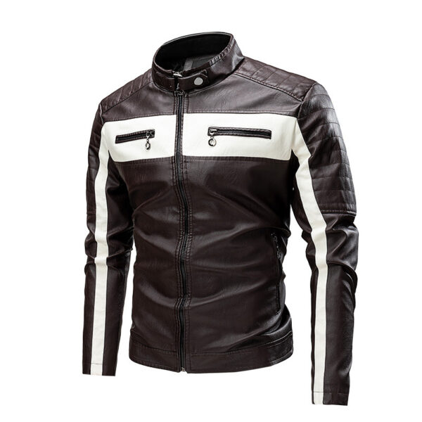 Men's Stand Collar Retro Warm Leather Jacket - Image 7