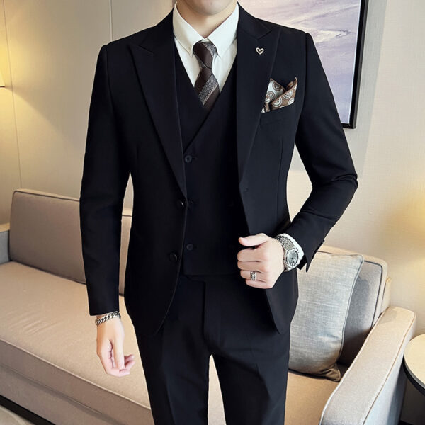 Suit Three-piece Suit Slim Style Double Buckle Solid Color Light Business - Image 2