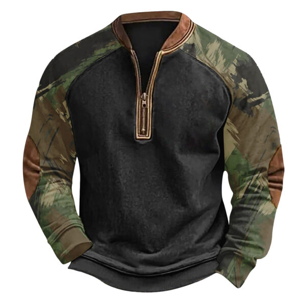 Printed Half Zipper Camouflage Men's Sweater - Image 3