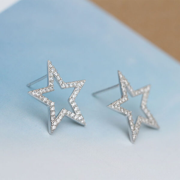 S925 sterling silver Japanese and Korean jewelry creative explosion models micro inlaid five-pointed star stud earrings earrings silver jewelry - Image 6