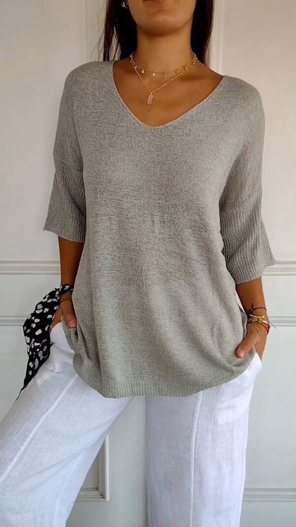 Solid Long Sleeve Sweater Slimming V-neckline Knitwear Women's Bottoming Shirt - Image 9