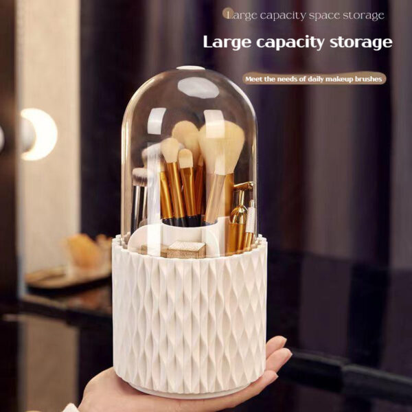 360 Rotating Large Capacity Transparent Makeup Brush Storage Pen Holder Acrylic Dust With Lid Desktop Cosmetic Storage Box - Image 8