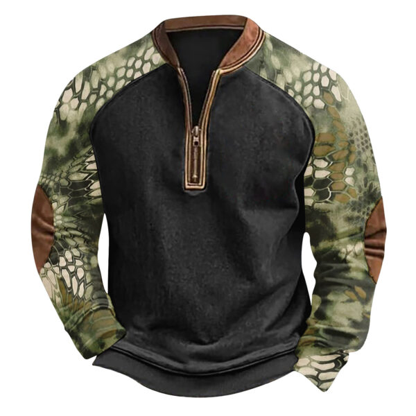 Printed Half Zipper Camouflage Men's Sweater - Image 5