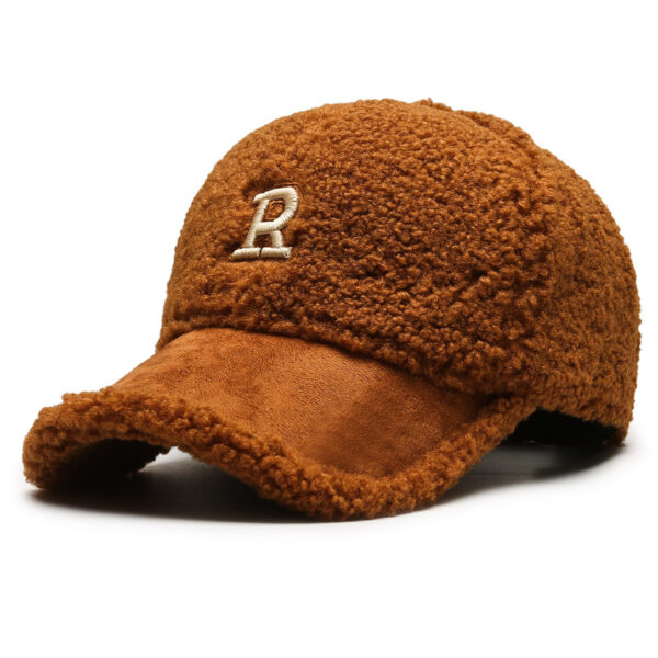 Letter R Teddy Plush Warm Lamb Wool Hat - Image 7