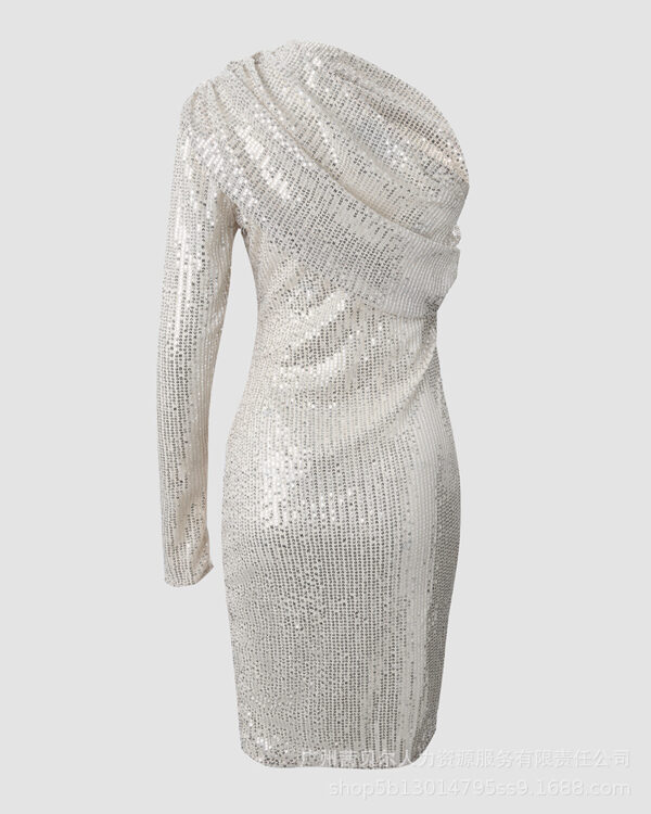 Silver One Shoulder Sequin Formal Dress - Image 6