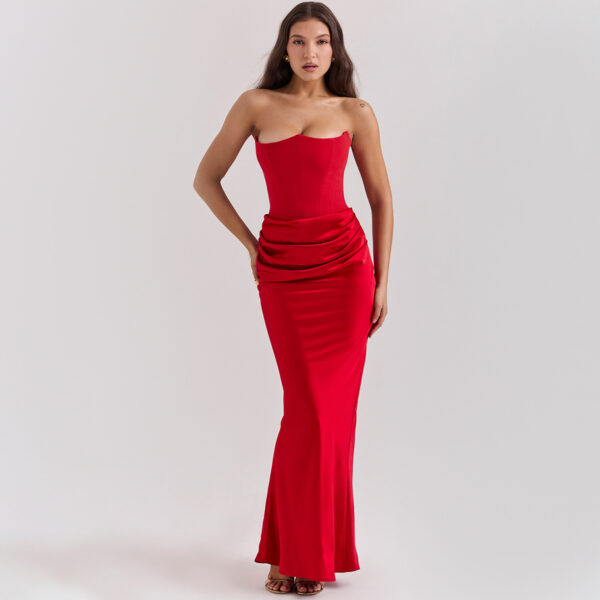 Fishbone Bandeau Slim-fit Backless Autumn And Winter Velvet Dress Black Evening Gown - Image 4