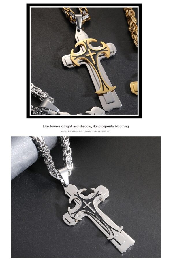 Fashion Jewelry Christian Trinity Latin Cross Necklace For Men Stainless Steel Three Layers Cross Pendants Necklaces Jewelry Gift - Image 4