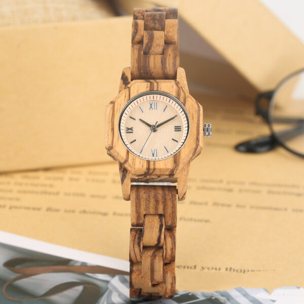 Bracelet Buckle Octagon Face Diamond Ladies Wooden Watch - Image 2