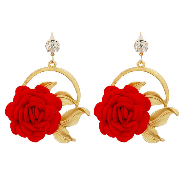 Ear Hanging Cloth Flower Earrings - Image 4