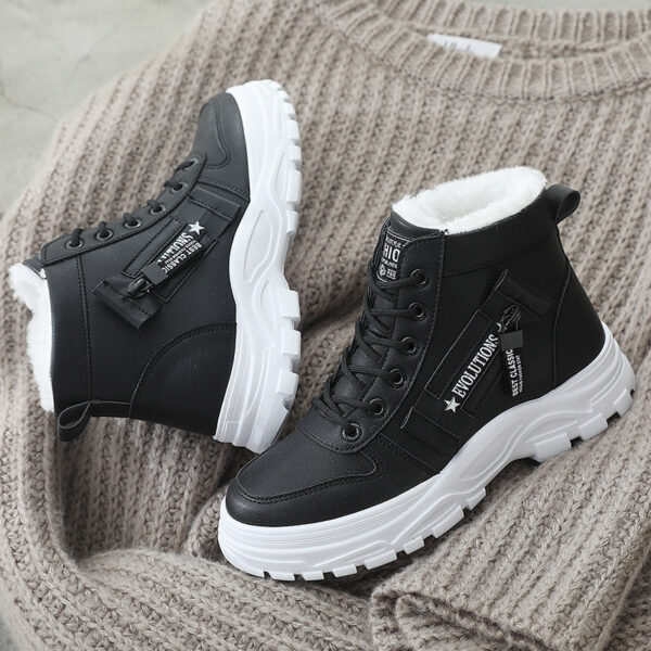 Fleece Lace-up Boots Winter Warm Short Plush High-top Shoes - Image 8