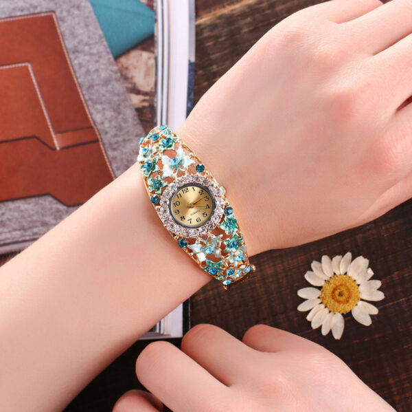 Small flower diamond ladies bracelet watch - Image 2