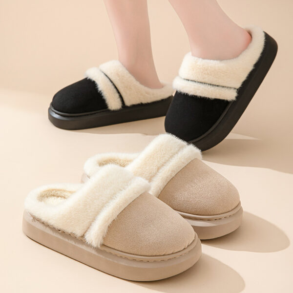 Fashion Warm Cotton Slippers For Women Leisure Thick Bottom Non-slip Plus-velvet House Shoes Winter Bedroom Floor Suede Slipper - Image 4