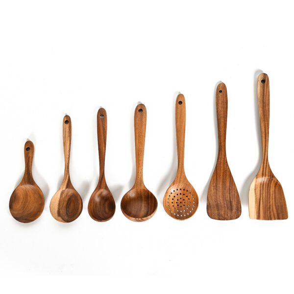 Teak Natural Wood Tableware Spoon Ladle Turner Rice Colander Soup Skimmer Cooking Tool Sets Spoon Scoop Kitchen Tools Gadgets - Image 6